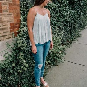Pale Blue Lumiere Pleated Tank Top (M)